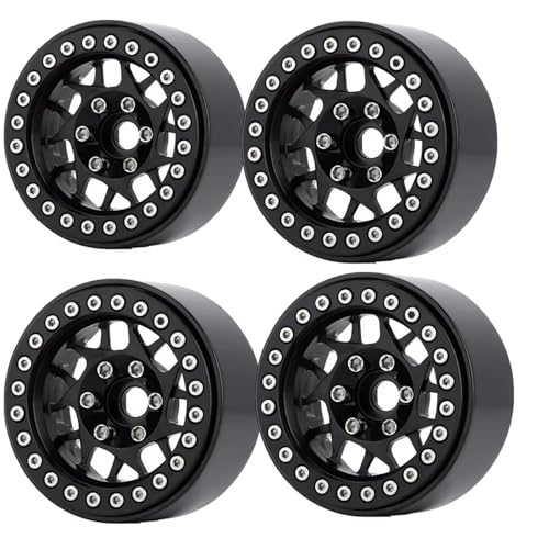 QOAKSDY RC Teile Für TRAX4 Für SCX10 90046 AXI03007 1/10 Ferngesteuertes Auto 4 Stück Felge Aus Aluminiumlegierung Beadlock 2,2 Zoll Felgennabe(Black) von QOAKSDY