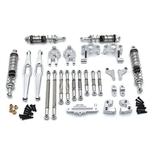 QOAKSDY RC Teile Für Wltoys 12429 1/12 RC Autozubehör, Metall-Upgrade-Teile-Set, Lenkungsbaugruppe, Verbindungsstange, Stoßdämpfer-Set(Silver) von QOAKSDY