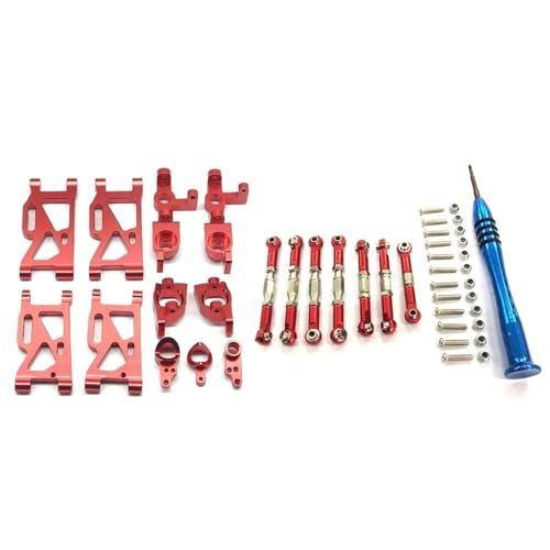 QOAKSDY RC Teile Für Wltoys 144001 144002 144010 124017 124018 124019 124007 rc Cars Metal Upgrade Parts Kit Suspension Arm Steering Block(Red) von QOAKSDY
