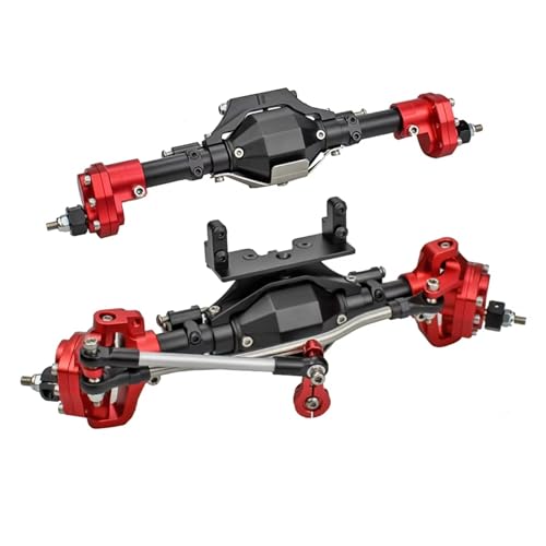 QOAKSDY RC Teile Kompatibel Mit Axial Für SCX10 II 90046 90047 V2 Für Wrangler, Aluminiumlegierung, CNC-Vorder-/Hinterportalachse, Differentialsperre, Portale 1/10 RC Auto(Black red) von QOAKSDY