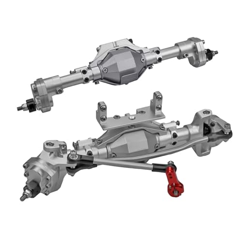 QOAKSDY RC Teile Kompatibel Mit Axial Für SCX10 II 90046 90047 V2 Für Wrangler, Aluminiumlegierung, CNC-Vorder-/Hinterportalachse, Differentialsperre, Portale 1/10 RC Auto(Silver) von QOAKSDY