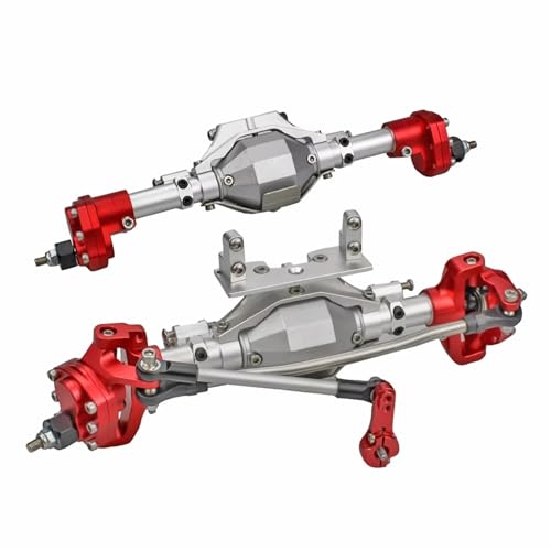 QOAKSDY RC Teile Kompatibel Mit Axial Für SCX10 II 90046 90047 V2 Für Wrangler, Aluminiumlegierung, CNC-Vorder-/Hinterportalachse, Differentialsperre, Portale 1/10 RC Auto(Silver red) von QOAKSDY