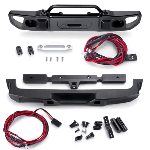QOAKSDY RC Teile Kompatibel Mit Axial Für SCX10 III AXI03006 AXI03007 Für Gladiator Für Wrangler 1/10 RC Auto Metall Vorne Hinten Stoßstange Mit Licht(Rear and Front) von QOAKSDY