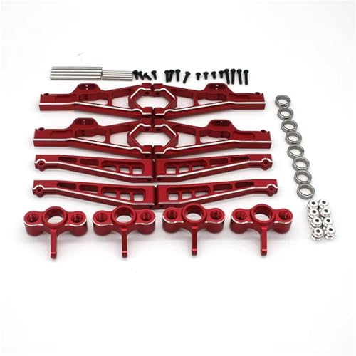 QOAKSDY RC Teile Kompatibel Mit JLB 11101 21101 J3 1/10 Fernbedienung, Metall-PO-Armaturen Oben Und Unten Für Schwingarm-Lenkschalen, 3-teiliges Set(Red) von QOAKSDY