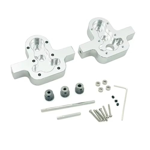 QOAKSDY RC Teile Kompatibel Mit MN D90 D91 99 99s Für WPL B14 B24 C14 C24 C34 1/12 1/16 RC Auto 1 Set Getriebeabdeckung Mit Getriebe Metall 370 Upgrade-Teile(Silver) von QOAKSDY