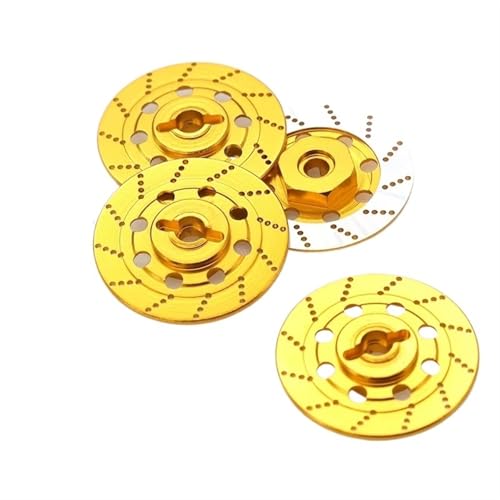 QOAKSDY RC Teile Kompatibel Mit Sakura D4 On-Road Für Racing 1/10 RC Autoteile 4 Stück Metall-Bremsscheibe Felgenbox Metall-Sechskant-Adapter 12 Mm(Yellow) von QOAKSDY