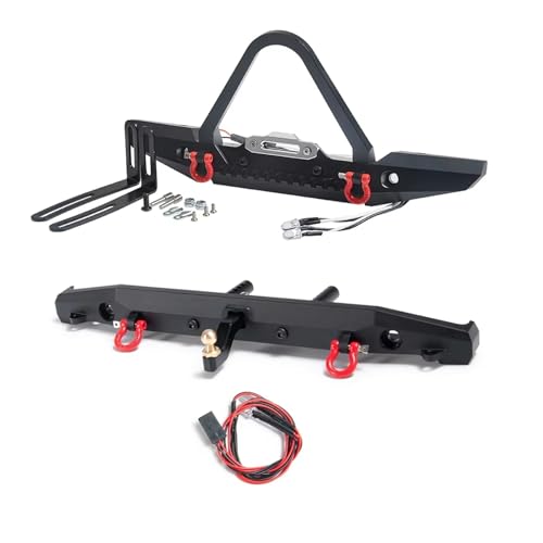 QOAKSDY RC Teile Kompatibel Mit TRX-4 1/10 RC Crawler Upgrade Teile Zubehör Für Mini Rc Auto Vorne Hinten Stoßstange Mit Lichter Winde Halterung(Rear and Front) von QOAKSDY