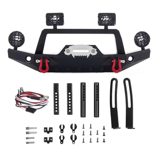 QOAKSDY RC Teile Kompatibel Mit TRX4 Für Defender 1/10 RC Crawler Car Upgrade Teile Zubehör Metall Frontstoßstange Mit Licht(Black) von QOAKSDY
