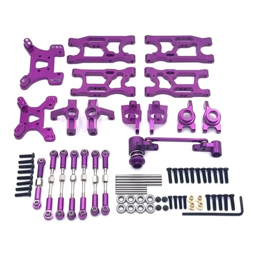 QOAKSDY RC Teile Kompatibel Mit Wltoys 144001 144002 144010 1/14 RC Auto Metall PO Zubehör Vorne Und Hinten Für Schwinge Spurstange Lenkbecher 7 Kit(Purple) von QOAKSDY