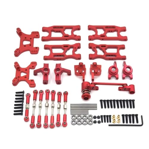 QOAKSDY RC Teile Kompatibel Mit Wltoys 144001 144002 144010 1/14 RC Auto Metall PO Zubehör Vorne Und Hinten Für Schwinge Spurstange Lenkbecher 7 Kit(Red) von QOAKSDY