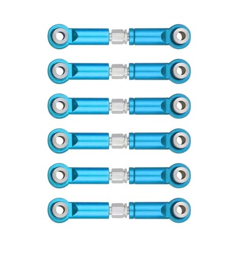 QOAKSDY RC Teile Kompatibel Mit Wltoys A949 A959 A969 A979 K929 1/18 RC-Autozubehör 6er-Pack Metall-Trolley-Autolenkung Oszillierender Servogestängearm(Blue) von QOAKSDY