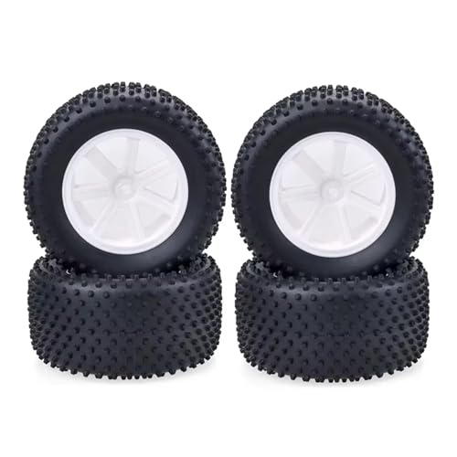 RC Auto Reifen Für HSP 1/10 RC Off Road Für Wüsten-LKW, 102 Mm Gummischwammreifen, Reifenfelge, Räder, Reifen, 12 Nabensechskant Für RC-Auto, 4 Stück(White) von QOAKSDY