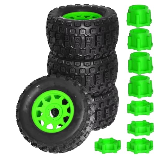RC Auto Reifen Für Sledge Für ARRMA Für KRATON Für Outcast Für Tamiya 1/7 1/8 RC Auto Für Monster Stunt Truck 175 Mm Reifen 17 Radsechskant 4 Stück(Green) von QOAKSDY