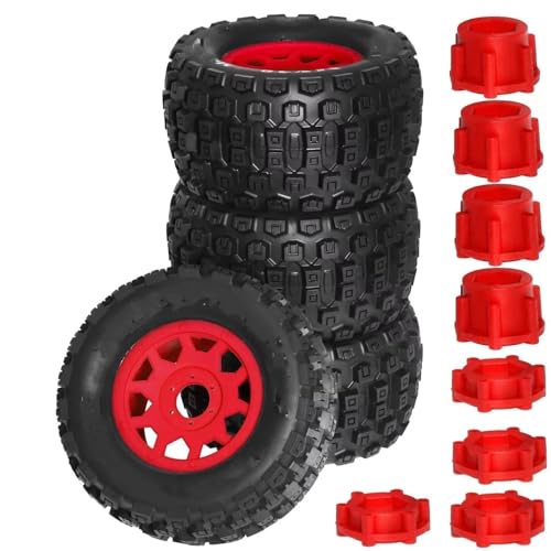 RC Auto Reifen Für Sledge Für ARRMA Für KRATON Für Outcast Für Tamiya 1/7 1/8 RC Auto Für Monster Stunt Truck 175 Mm Reifen 17 Radsechskant 4 Stück(Red) von QOAKSDY