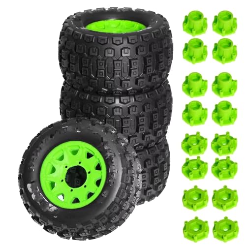 RC Auto Reifen Für TRAXXAS Für MAXX Für ARRMA Für Granite Für KRATON 1/10 RC Für Monster Stunt Truck 128 Mm Reifen 12 Und 14 Sechskant 4 Stück(Green) von QOAKSDY