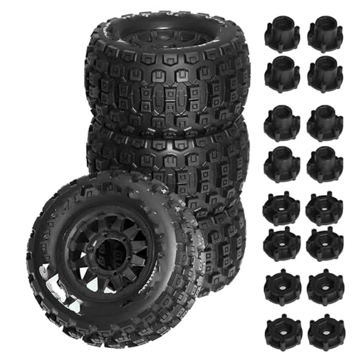RC Auto Reifen Für TRAXXAS Für MAXX Für ARRMA Für Granite Für KRATON Für Outcast 1/10 RC 128 Mm Für Monster Stunt Truck Reifen Und Sechskant(Black,B) von QOAKSDY