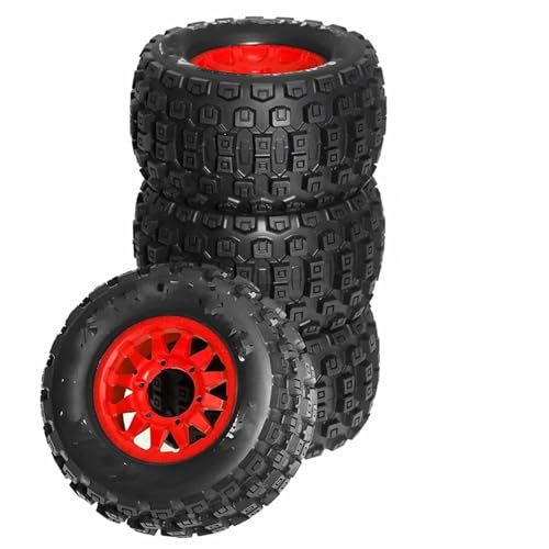 RC Auto Reifen Für TRAXXAS Für MAXX Für ARRMA Für Granite Für KRATON Für Outcast 1/10 RC 128 Mm Für Monster Stunt Truck Reifen Und Sechskant(Red,A) von QOAKSDY