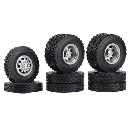 RC Auto Reifen Für Tamiya 1/14 RC Anhänger Traktor LKW Auto 6PCS Metall Vorder- Und Hinterradnabe Gummireifen Radreifen Komplettset von QOAKSDY