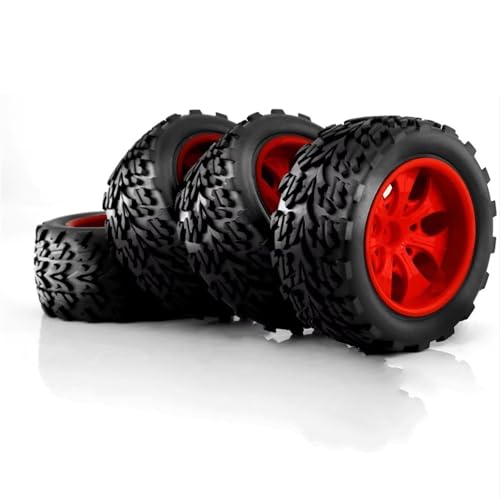 RC Auto Reifen Für Traxxas Für Arrma Für Redcat Für HSP 1/10 RC 4 Stück 118 Mm Für Monster Truck Für Buggy Reifen Rad Schaumstoffeinsätze 12 Sechskant(Red) von QOAKSDY