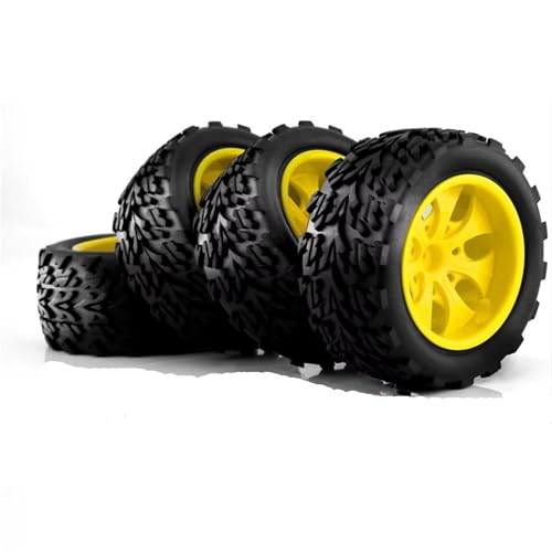RC Auto Reifen Für Traxxas Für Arrma Für Redcat Für HSP 1/10 RC 4 Stück 118 Mm Für Monster Truck Für Buggy Reifen Rad Schaumstoffeinsätze 12 Sechskant(Yellow) von QOAKSDY