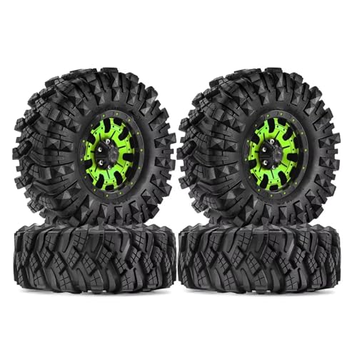 RC Auto Reifen Für Traxxas Für TRX4 D90 Für Axial Für SCX10 1/10 RC Crawler Car 4 Stück 110 Mm Metall 1,9 Zoll Beadlock Felgen-Gummireifen-Set(Green) von QOAKSDY