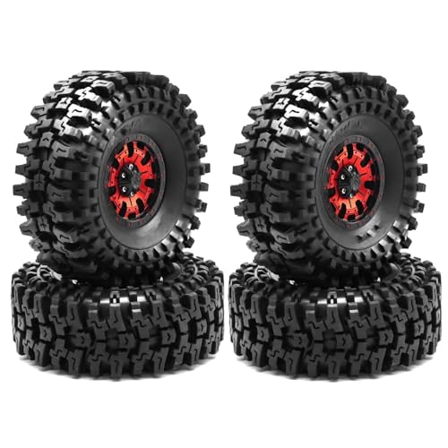 RC Auto Reifen Für Traxxas Für TRX4 D90 Für Axial Für SCX10 II III 1/10 RC Crawler Auto 120 Mm Metall 1,9 Zoll Beadlock Felge Gummireifen-Set(Red) von QOAKSDY