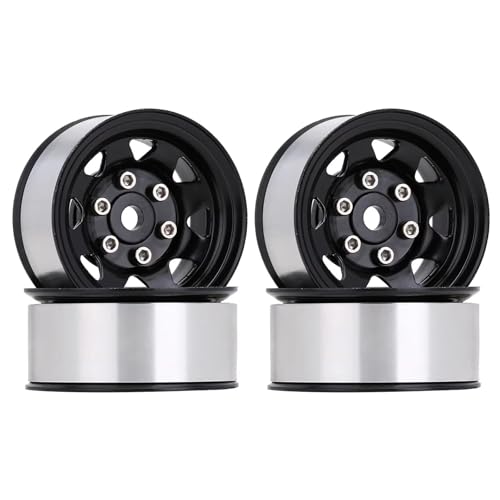 RC Teile Kompatibel Mit Axial 90069 D90 TF2 Für Tamiya CC01 LC70 Für MST Für JIMNY, 4 Stück, Metall, 1,55 Zoll Beadlock-Felge, 1/10 RC Crawler Car(Black) von QOAKSDY