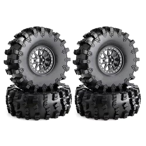 RC Teile Kompatibel Mit Axial Für SCX10 Für Wraith Für Capra RR10 Für Traxxas Für TRX4 2,2-Zoll-Metall-Beadlock-Felgen-Reifen-Set 1/10 RC Crawler Car(Black) von QOAKSDY
