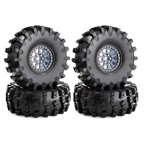RC Teile Kompatibel Mit Axial Für SCX10 Für Wraith Für Capra RR10 Für Traxxas Für TRX4 2,2-Zoll-Metall-Beadlock-Felgen-Reifen-Set 1/10 RC Crawler Car(Gray) von QOAKSDY