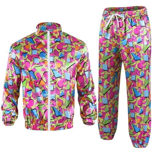 QOAUPO 80er Jahre Outfit Herren Damen Jogginganzug 90er Disco Kostüm Retro Paare Karneval Hippie Kostüm Zip Up Jacke Hose Anzug Klassische Trainingsanzug Bad Taste Outfit für Karneval Party QOAUPO 80er Jahre Outfit Herren Damen Jogginganzug 90er Disco Kostüm Retro Paare Karneval Hippie Kostüm Zip Up Jacke Hose Anzug Klassische Trainingsanzug Bad Taste Outfit für Karneval Party von QOAUPO