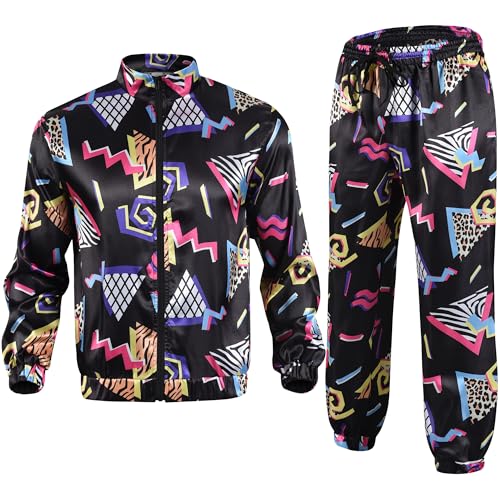 QOAUPO 80er Jahre Outfit Herren Damen Jogginganzug 90er Disco Kostüm Retro Paare Karneval Hippie Kostüm Zip Up Jacke Hose Anzug Klassische Trainingsanzug Bad Taste Outfit für Karneval Party QOAUPO 80er Jahre Outfit Herren Damen Jogginganzug 90er Disco Kostüm Retro Paare Karneval Hippie Kostüm Zip Up Jacke Hose Anzug Klassische Trainingsanzug Bad Taste Outfit für Karneval Party von QOAUPO
