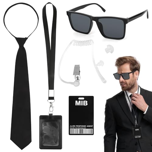 QOUBNIC Zubehör Set für Autistenkostüm, 6 Stück Agent Kostüm Zubehör mit Sonnenbrille Schwarz Zip Tie Earpiece Id Card Secret Service Kostüm Set für Männer Frauen Kinder QOUBNIC Zubehör Set für Autistenkostüm, 6 Stück Agent Kostüm Zubehör mit Sonnenbrille Schwarz Zip Tie Earpiece Id Card Secret Service Kostüm Set für Männer Frauen Kinder von QOUBNIC