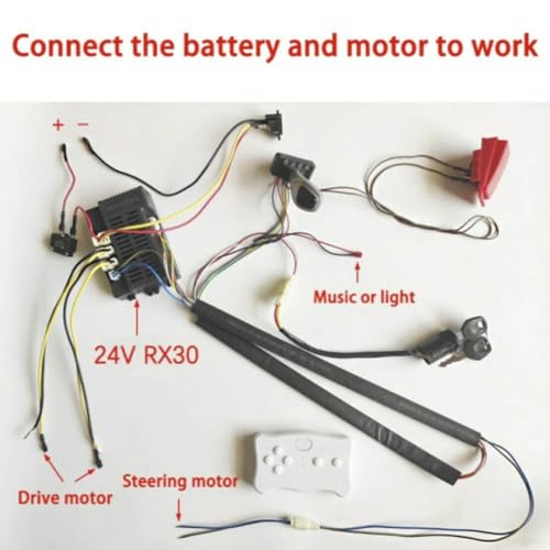 Kinder Elektroauto Modifikationssatz mit kompletter Verkabelung und Fernbedienung (RX30 24V B) von QOXEZY