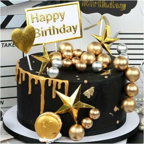 Kuchendekoration, 20 Stück, goldene Kugeln, Kuchendekoration für Geburtstagspartys (weiß) von QOXEZY