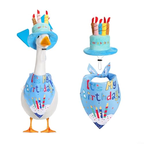 QOXEZY Gartenveranda-Gänse-Kostüm, Geburtstagsparty-Outfit mit Hut und Bandana für 58,4 cm, 43,2 cm, Zement, Rasen, Gans, Outdoor-Garten, Rasen-Dekorationen (blau) von QOXEZY