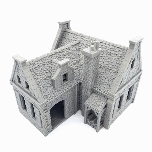 QP3D - Wargaming Steinhaus, Modellgelände, Landschaft für Tischspiel, 28–32 mm Maßstab, 16–20 Jahrhundert, mittelalterliches europäisches Gebäude für RPG 2WW, Eisenbahnmodellierung, bewegliche Türen, von QP3D Wargames
