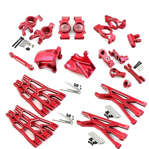 1/5 Aluminiumlegierung Vorne und Hinten Schwingarmblock C Lenkbecher Upgrade Kit for Traxxas X-MAXX Big X Metallzubehörteile(9Pcs Set-Red) von QPAJWAKS
