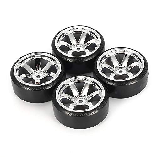 4 Stück RC Hard Pattern Drift Reifen Reifenrad for Trxs HSP Tamiya HPI 1:10 RC On-Road Fahrzeug Drifting Auto Hard Reifen Set(Silver) von QPAJWAKS