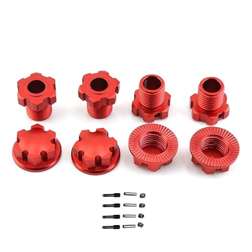 Metall 17mm Splined Wheel Hex Hub Adapter 8654 for Traxxas 1/10 E-Revo 2.0 Maxx 1/8 Schlitten RC Auto Upgrade Teile(Rood) von QPAJWAKS