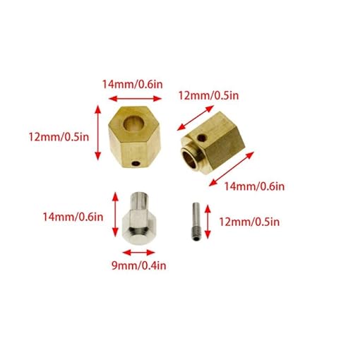 QPAJWAKS 12MM Extended Brass Wheel Hub Adapter Wheel Hex Mount for Axial SCX10 III AXI03007 AXI03004 Capra 1/10 RC Car Par(4pcs 12mm) von QPAJWAKS
