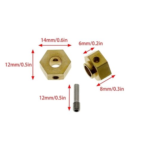 QPAJWAKS 12MM Extended Brass Wheel Hub Adapter Wheel Hex Mount for Axial SCX10 III AXI03007 AXI03004 Capra 1/10 RC Car Par(4pcs 6mm) von QPAJWAKS