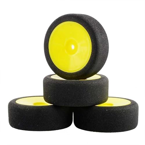 QPAJWAKS 12mm Hex RC Rennwagen Zubehör 4er Set Racing Schaumreifen Felgensatz for HSP HPI 1/10 On-Road RC Auto(Yellow) von QPAJWAKS