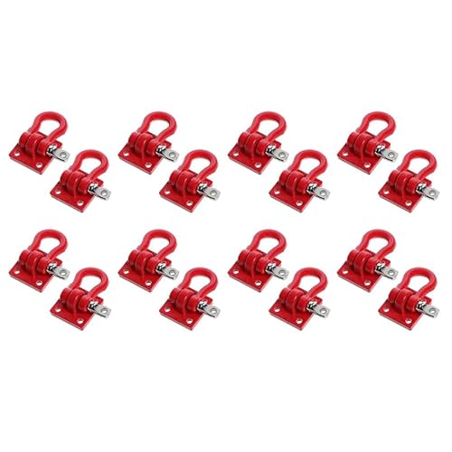 QPAJWAKS 16X Metall Klettern Anhänger Abschlepphaken Haken Schnalle, Winde Schäkel for 1/10 Maßstab RC Crawler Truck D90 SCX10 Auto, Rot von QPAJWAKS