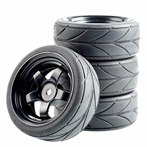 QPAJWAKS 4 Stücke RC 6030-6081 Gummireifen & Kunststoffrad for HSP HPI 1:10 On-Road Car Racing(Zwart) von QPAJWAKS