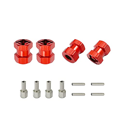 QPAJWAKS 4 stücke Aluminium RC Auto 12mm Hex Rad Hub Stick Adapter 15/20/25mm Verlängerung Combiner Koppler for 1/10 RC Crawler Axial SCX10 D90(12mm red) von QPAJWAKS