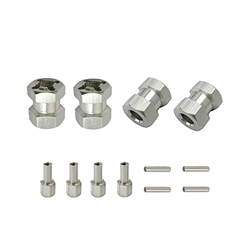 QPAJWAKS 4 stücke Aluminium RC Auto 12mm Hex Rad Hub Stick Adapter 15/20/25mm Verlängerung Combiner Koppler for 1/10 RC Crawler Axial SCX10 D90(15mm Silver) von QPAJWAKS
