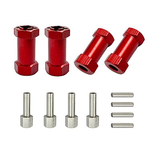 QPAJWAKS 4 stücke Aluminium RC Auto 12mm Hex Rad Hub Stick Adapter 15/20/25mm Verlängerung Combiner Koppler for 1/10 RC Crawler Axial SCX10 D90(25mm Red) von QPAJWAKS