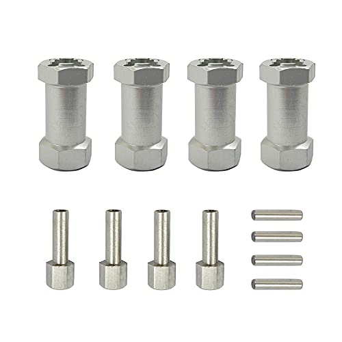 QPAJWAKS 4 stücke Aluminium RC Auto 12mm Hex Rad Hub Stick Adapter 15/20/25mm Verlängerung Combiner Koppler for 1/10 RC Crawler Axial SCX10 D90(25mm Silver) von QPAJWAKS
