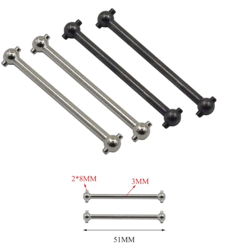 QPAJWAKS 4Pcs Metall Dogbone 51MM for WLtoys A979 A949 A959 A969 K929 Himoto E18 Spino HSP 1:18 RC Auto Upgrade Teile(Silver 4pcs) von QPAJWAKS