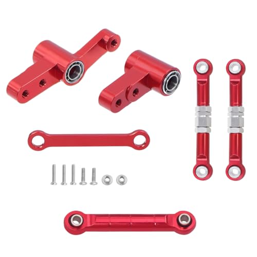 QPAJWAKS CNC Aluminum Steering Group Assembly with Bearings Link Tie Rod for 1/14 MJX 14209 14210 RC Car Metal Modification Upgrade Parts(Red Set 3) von QPAJWAKS